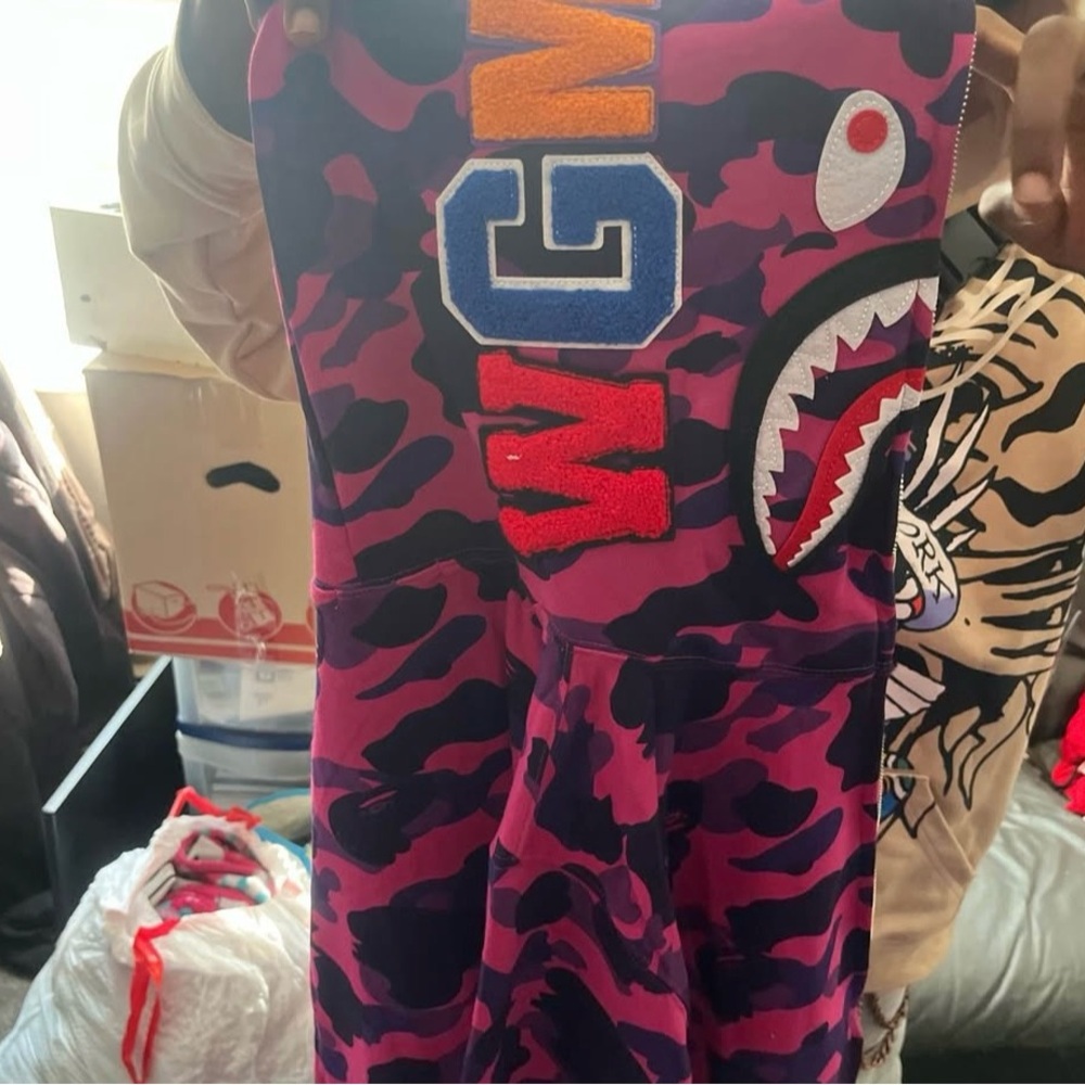 Purple Camouflage Hoodie with Shark Design